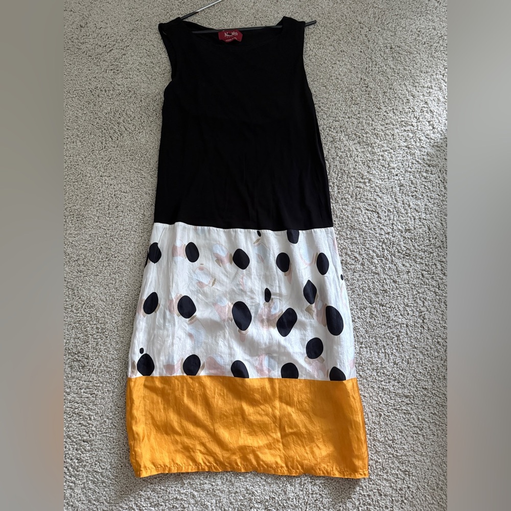 MaxMara studio Black and Yellow Colorblock silk Dress